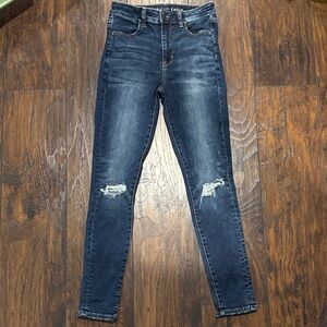 American Eagle Outfitters Dark Blue Distressed Skinny Jeans